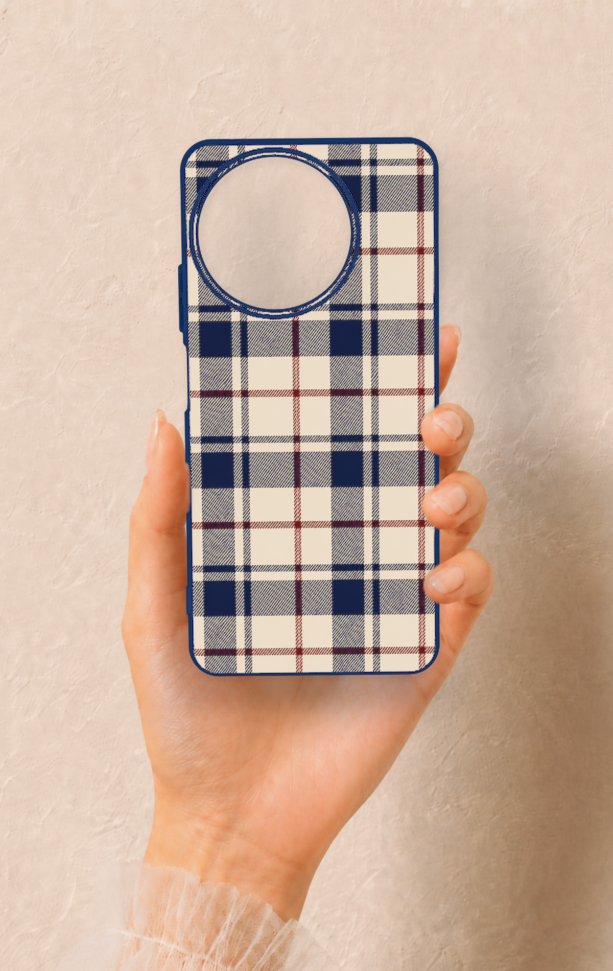 Realme 11 Uyumlu Mavi Bordo Çizgili Ekose Desenli Silikon Kılıf