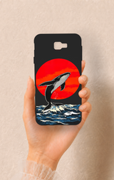 Samsung J7 Prime Uyumlu Kırmızı Güneş Balina Desenli Silikon Kılıf