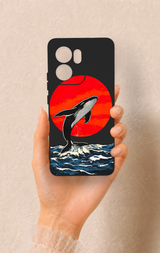 Oppo Reno 13F Uyumlu Kırmızı Güneş Balina Desenli Silikon Kılıf
