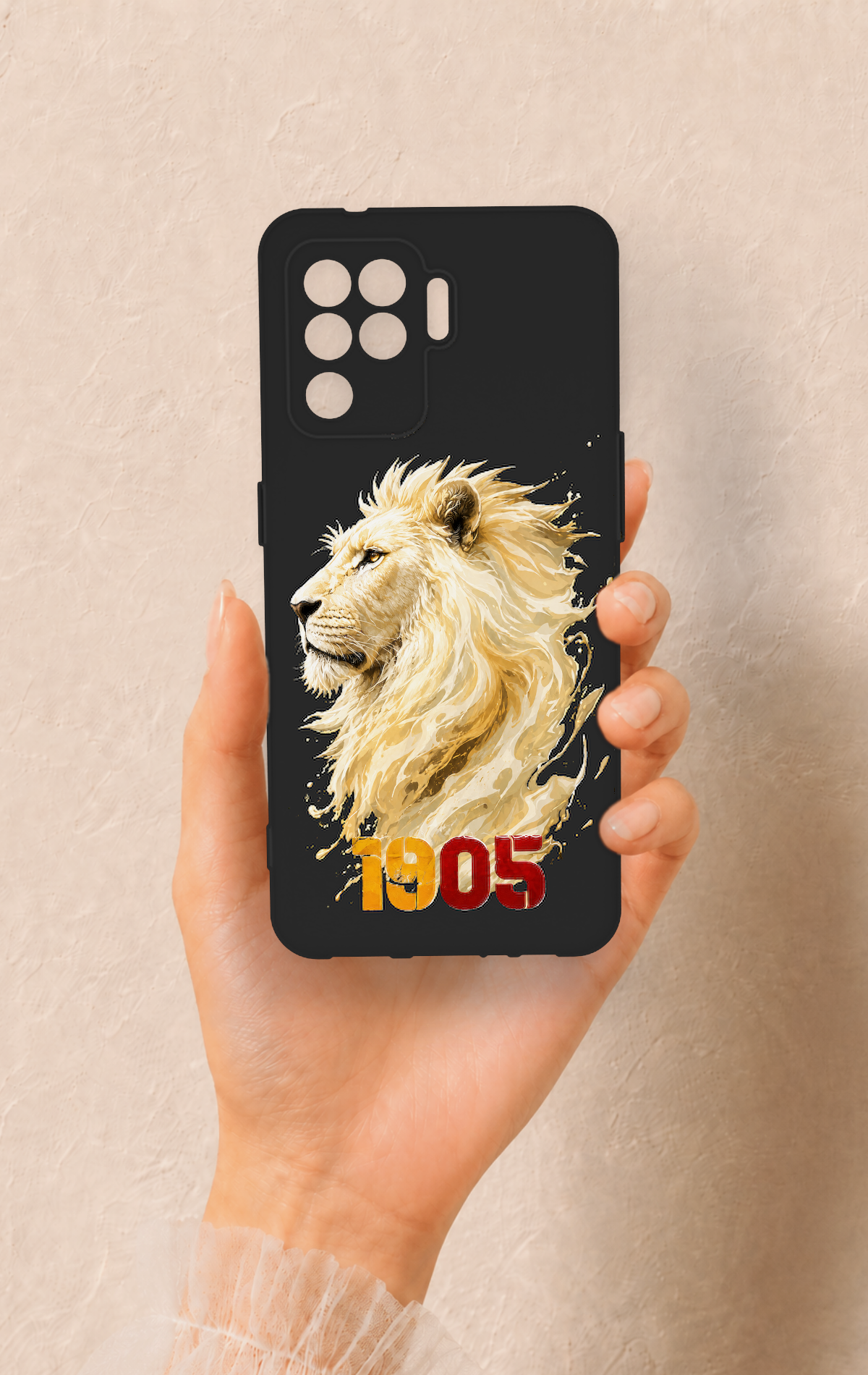 Oppo Reno 5 Lite Uyumlu Sarı Kırmızı 1905 Aslan Desenli Silikon Kılıf