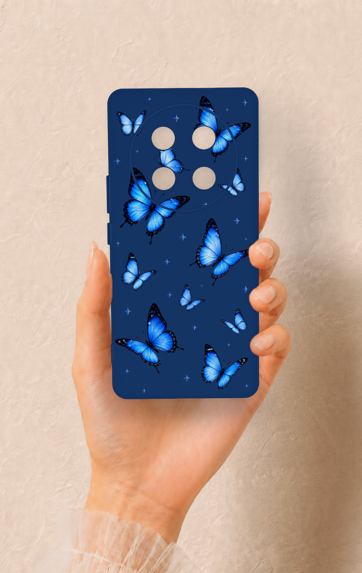 Honor Magic 7 Lite 5G Uyumlu Parlak Mavi Kelebek Desenli Silikon Kılıf