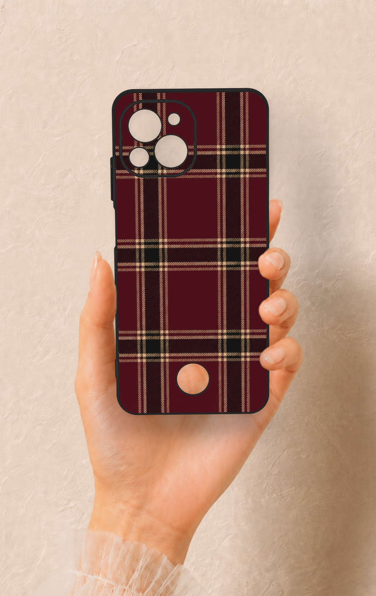 Reeder S23 Pro Max Uyumlu Bordo Siyah Ekose Desenli Silikon Kılıf