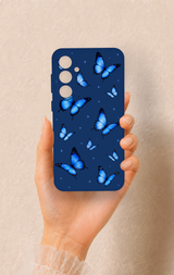 Samsung S23Fe Uyumlu Parlak Mavi Kelebek Desenli Silikon Kılıf