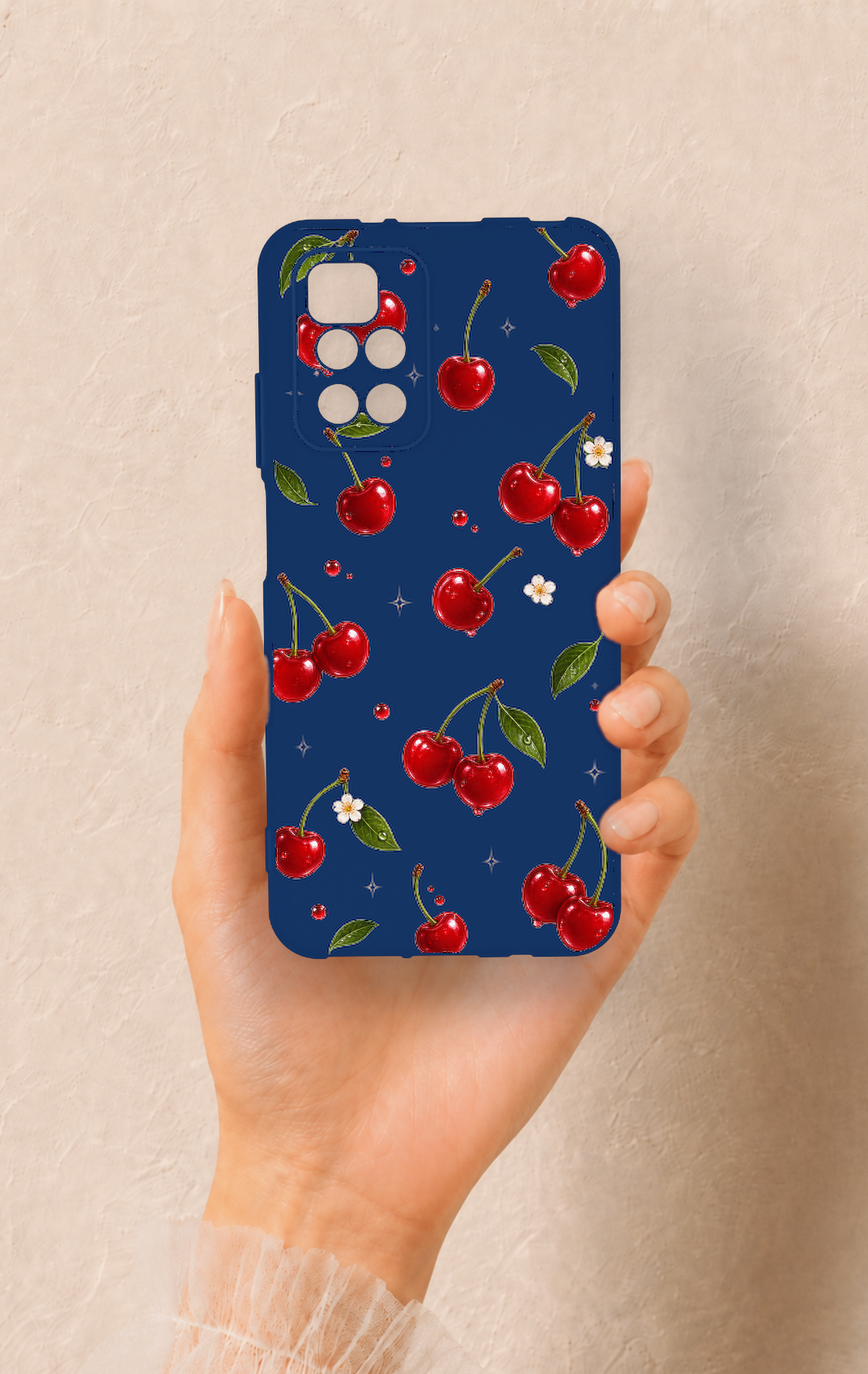 Redmi 10 2022 Uyumlu Kiraz Papatya Desenli Silikon Kılıf