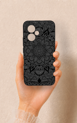Honor 400 Uyumlu Siyah Beyaz Mandala Desenli Silikon Kılıf