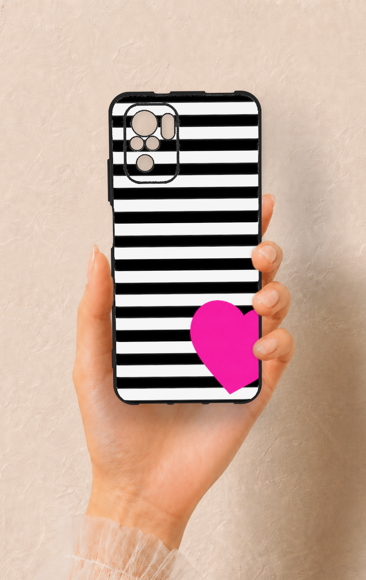 Redmi Note 10-10S Uyumlu Çizgili Kalp Desenli Silikon Kılıf