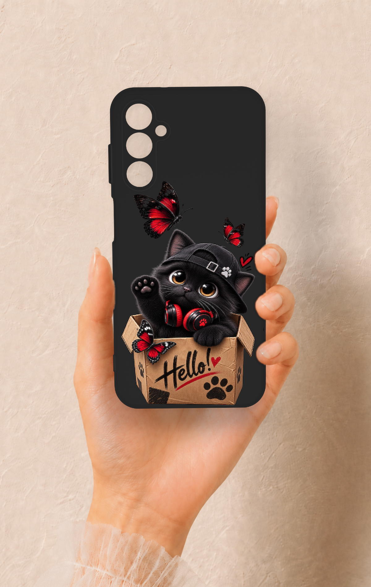 Samsung M14 Uyumlu Hello Cat Desenli Silikon Kılıf