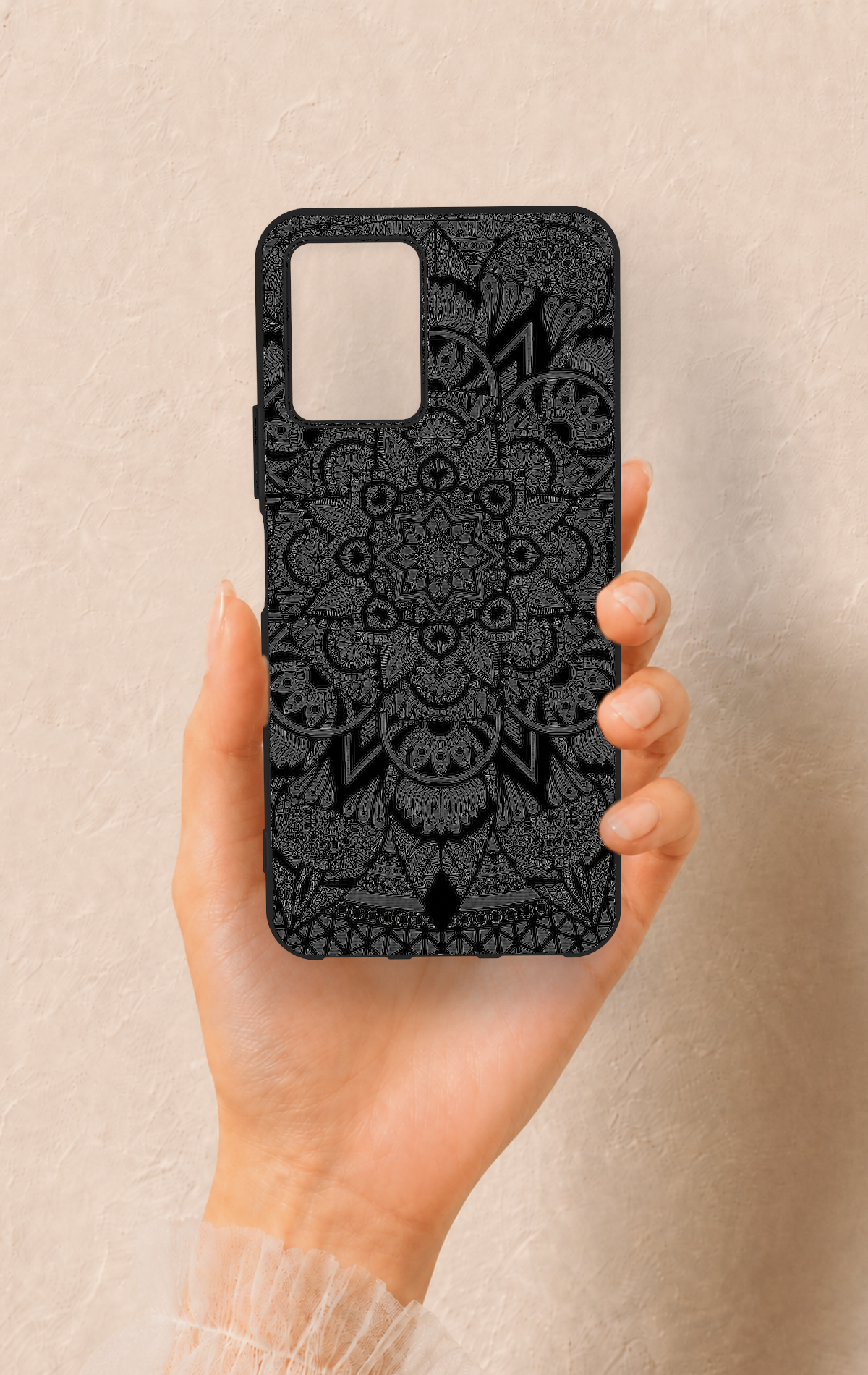 Vivo Y33S Uyumlu Siyah Beyaz Mandala Desenli Silikon Kılıf