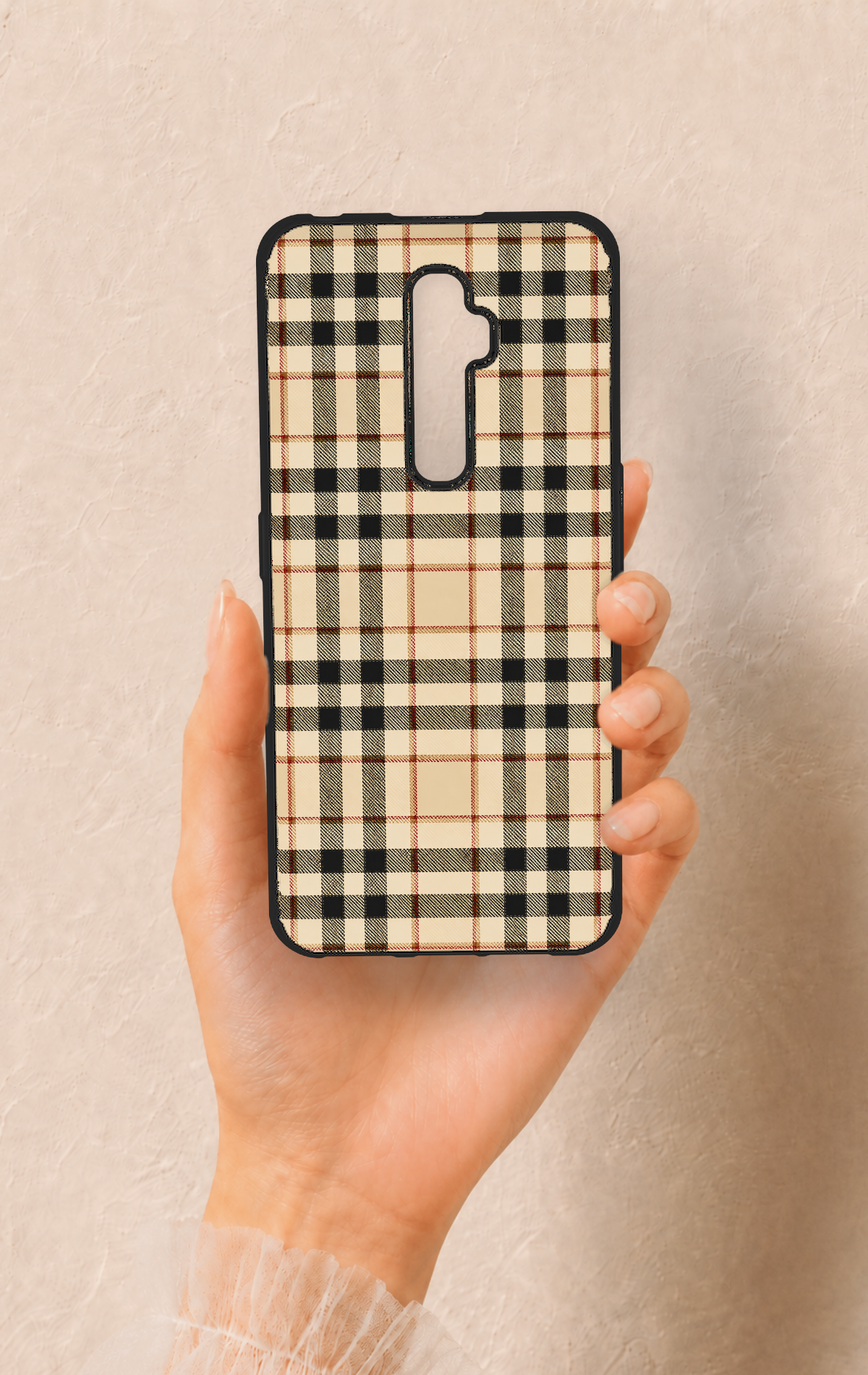 Oppo Reno 2Z Uyumlu Karamel Siyah Ekose Desenli Silikon Kılıf