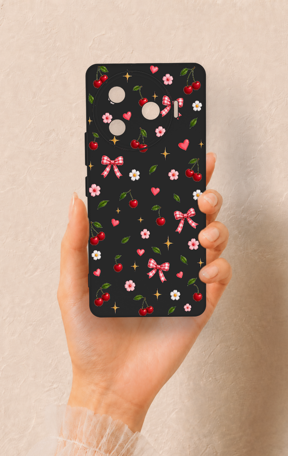 Tecno Camon 30 Pro 5G Uyumlu Papatya Kiraz Fiyonk Desenli Silikon Kılıf
