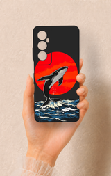 Realme C65 Uyumlu Kırmızı Güneş Balina Desenli Silikon Kılıf