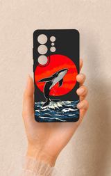 Samsung S26 Ultra Uyumlu Kırmızı Güneş Balina Desenli Silikon Kılıf