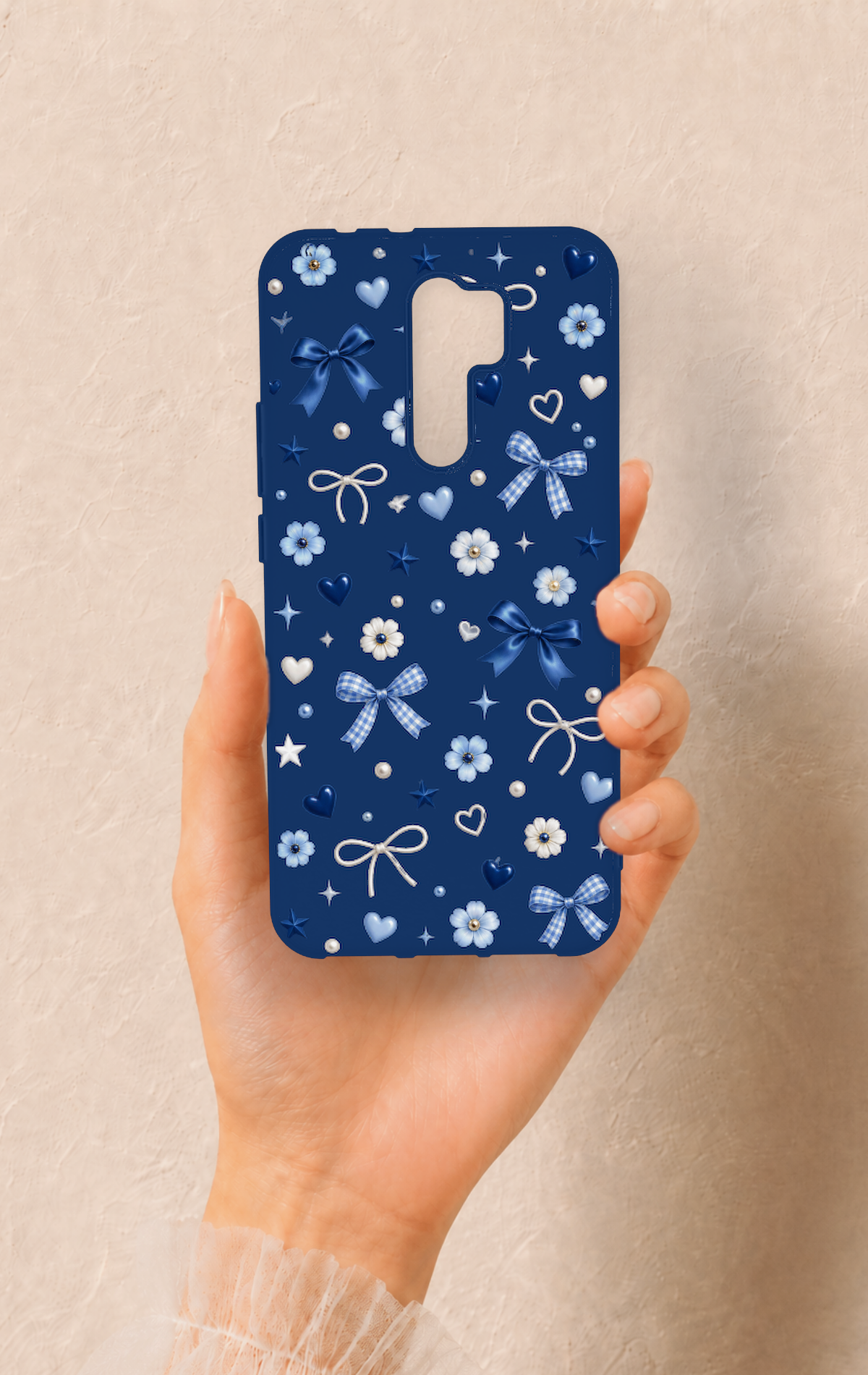 Redmi 9 Uyumlu Mavi Papatya Fiyonk Desenli Silikon Kılıf