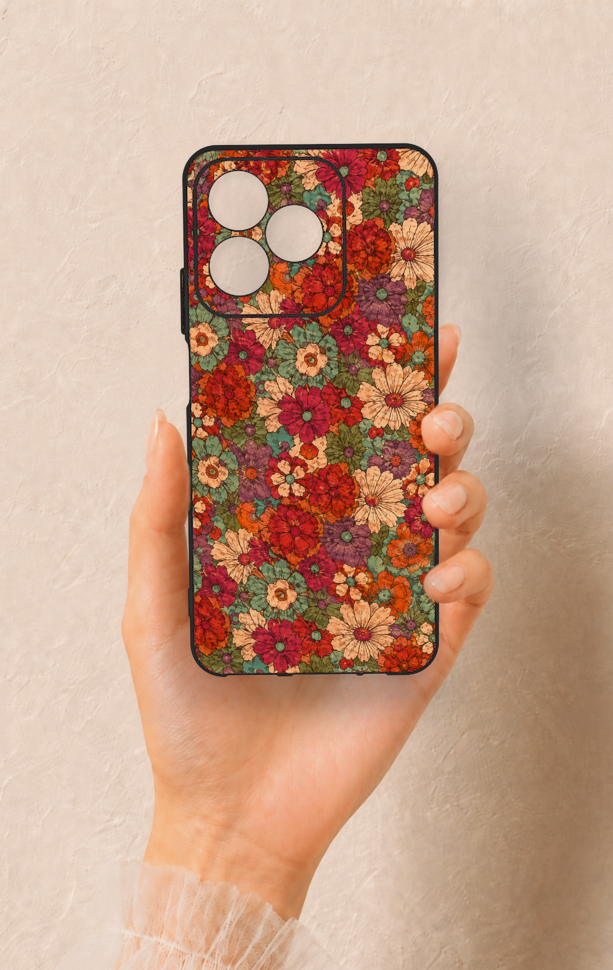 Realme C53 Uyumlu Pastel Çiçek Bahçesi Desenli Silikon Kılıf