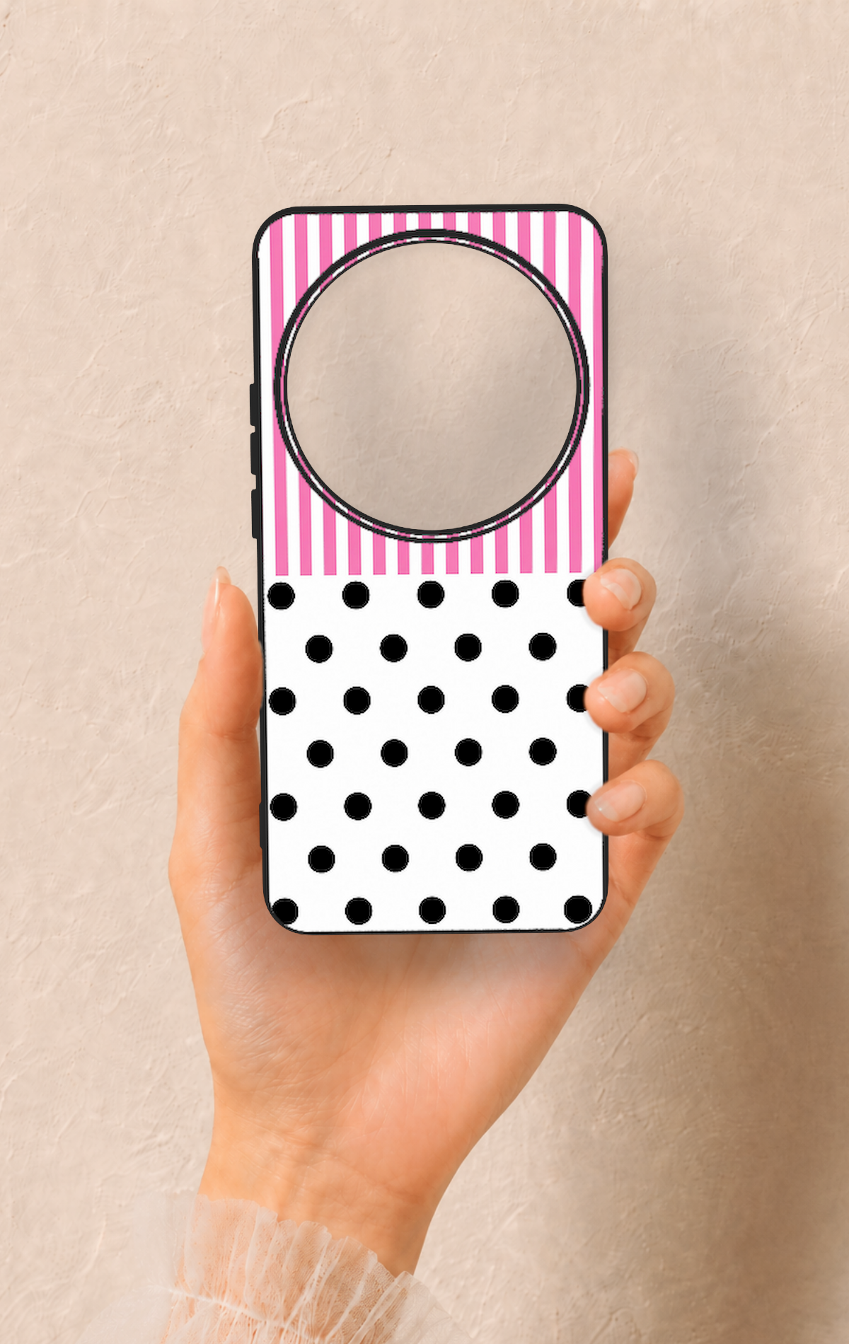 Xiaomi Mi 15 Ultra Uyumlu Pembe Çizgili Puantiye Desenli Silikon Kılıf