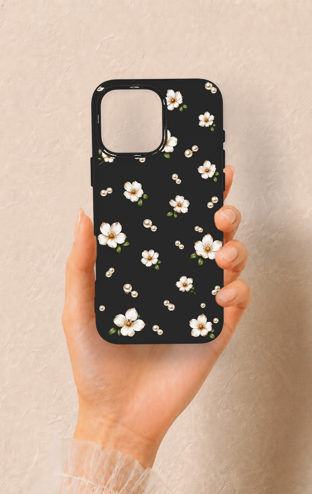 iPhone 16 Pro Max Uyumlu İnci Papatya Desenli Silikon Kılıf