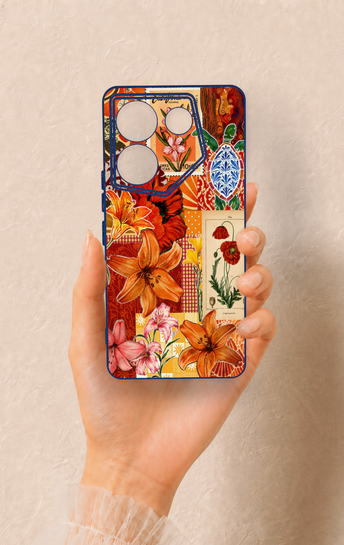 Tecno Caman 20 Pro 5G Uyumlu Turuncu Zambak Desenli Silikon Kılıf