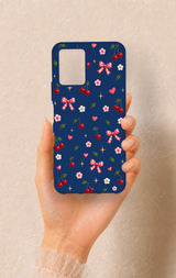Vivo Y33S Uyumlu Çiçek Kiraz Fiyonk Desenli Silikon Kılıf