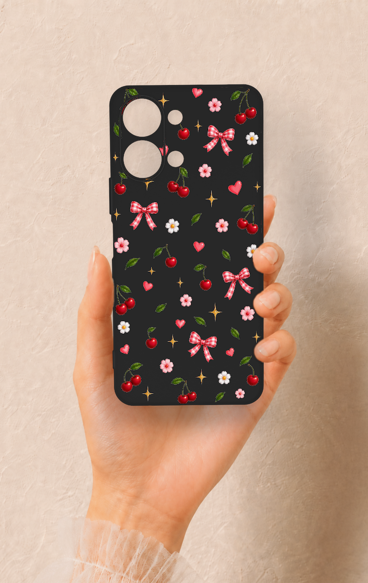 Vivo Y05 4G Uyumlu Papatya Kiraz Fiyonk Desenli Silikon Kılıf