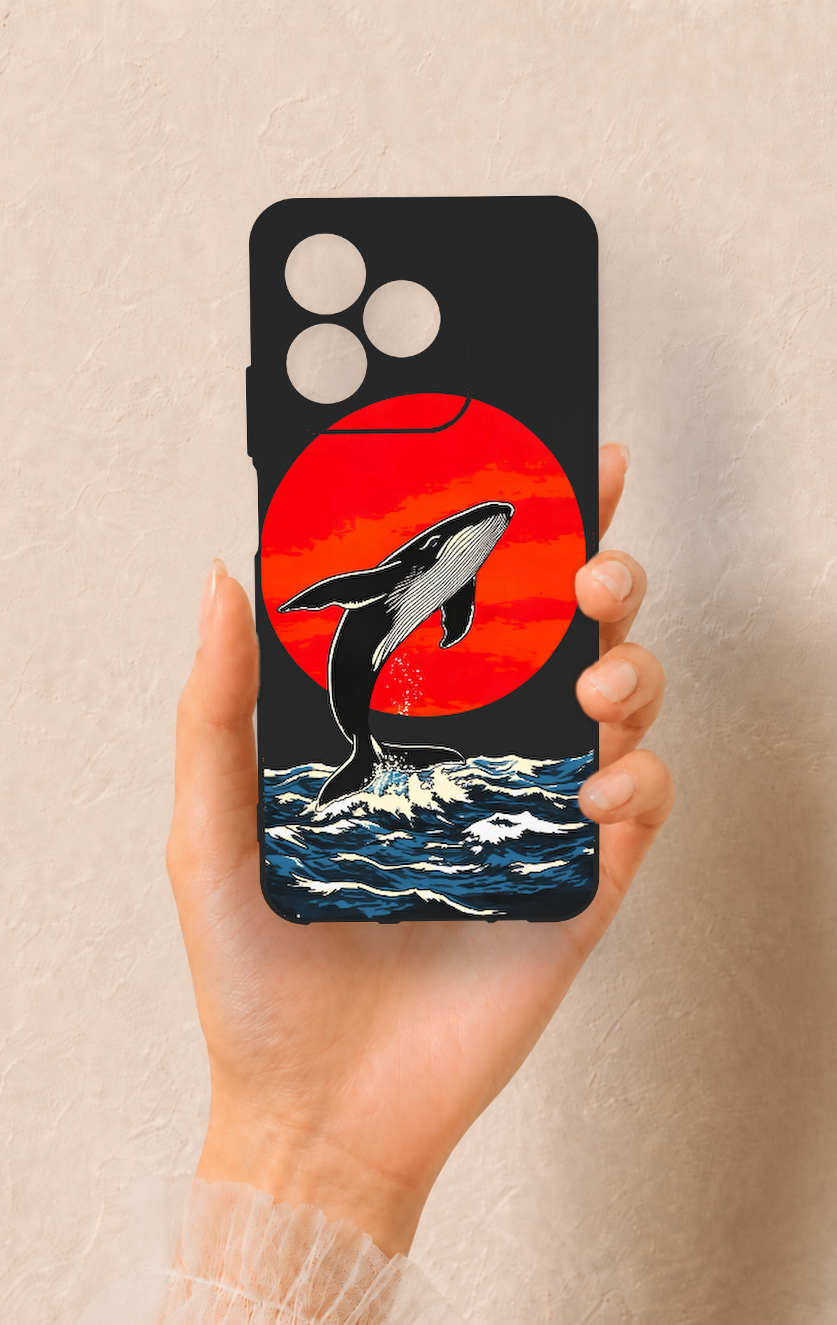 Realme C53 Uyumlu Kırmızı Güneş Balina Desenli Silikon Kılıf