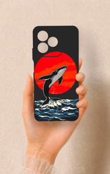 Realme C53 Uyumlu Kırmızı Güneş Balina Desenli Silikon Kılıf