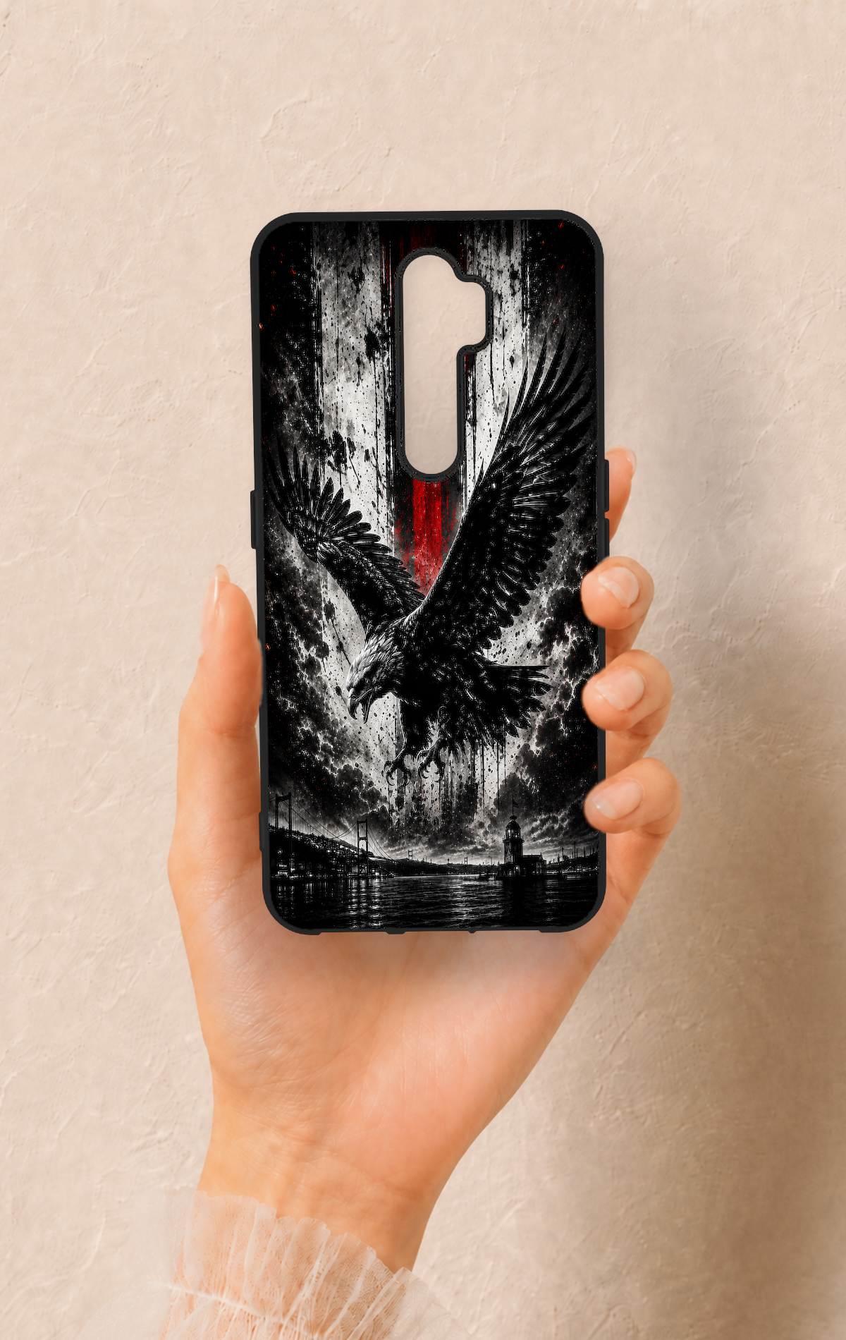 Oppo A5 2020 Uyumlu Kara Kartal Desenli Silikon Kılıf