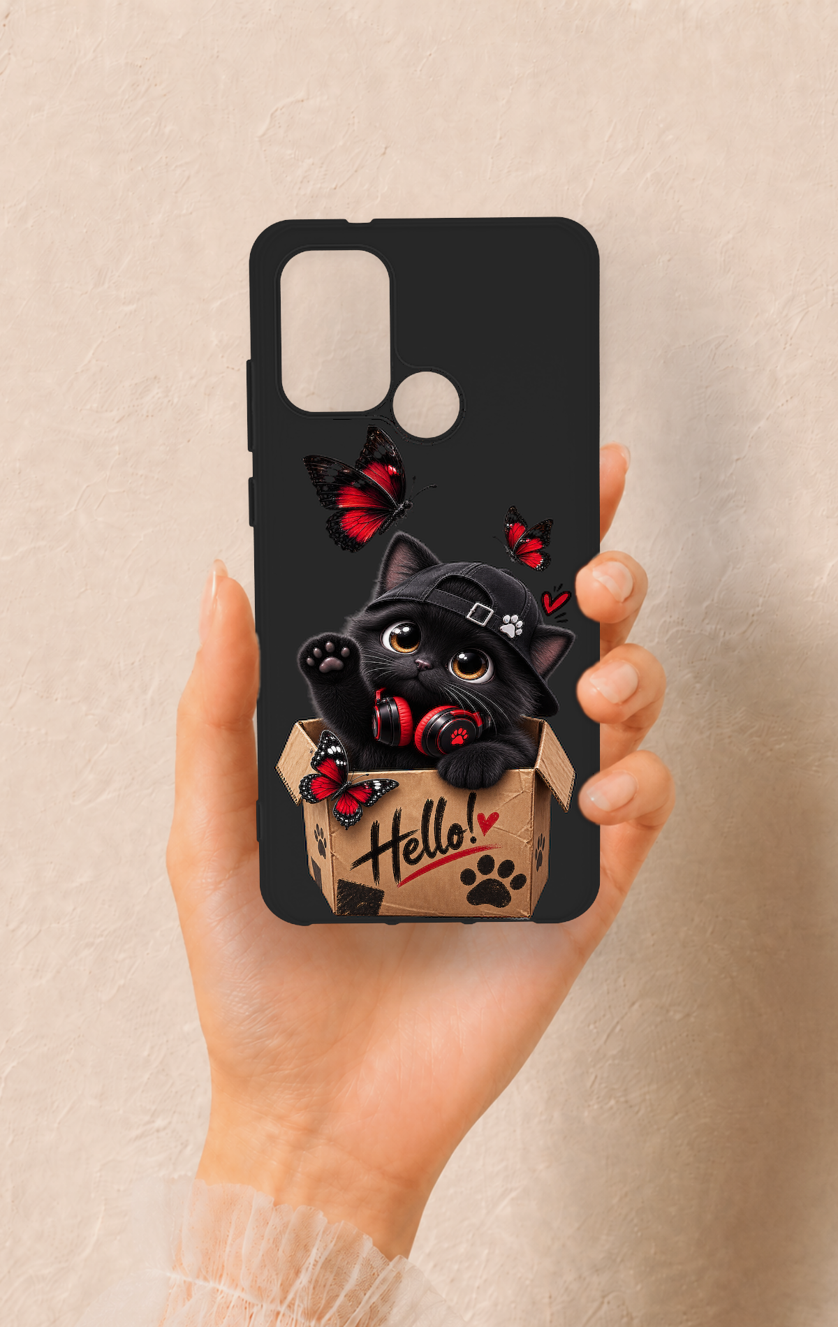 Casper Via F20 Uyumlu Hello Cat Desenli Silikon Kılıf