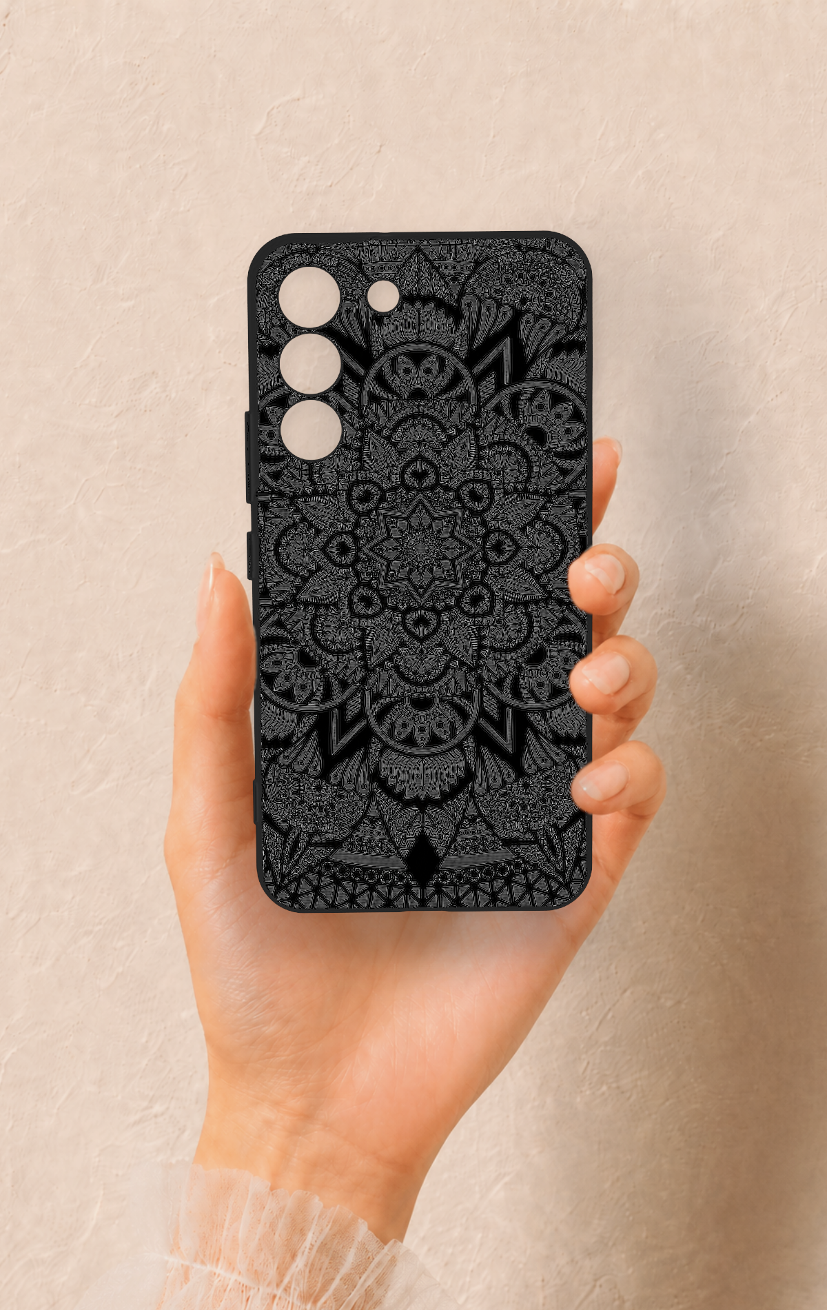 Samsung S22 Uyumlu Siyah Beyaz Mandala Desenli Silikon Kılıf