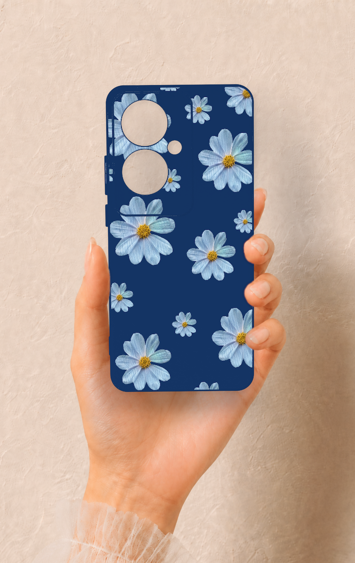 Oppo Reno 11F Uyumlu Mavi Papatya Desenli Silikon Kılıf