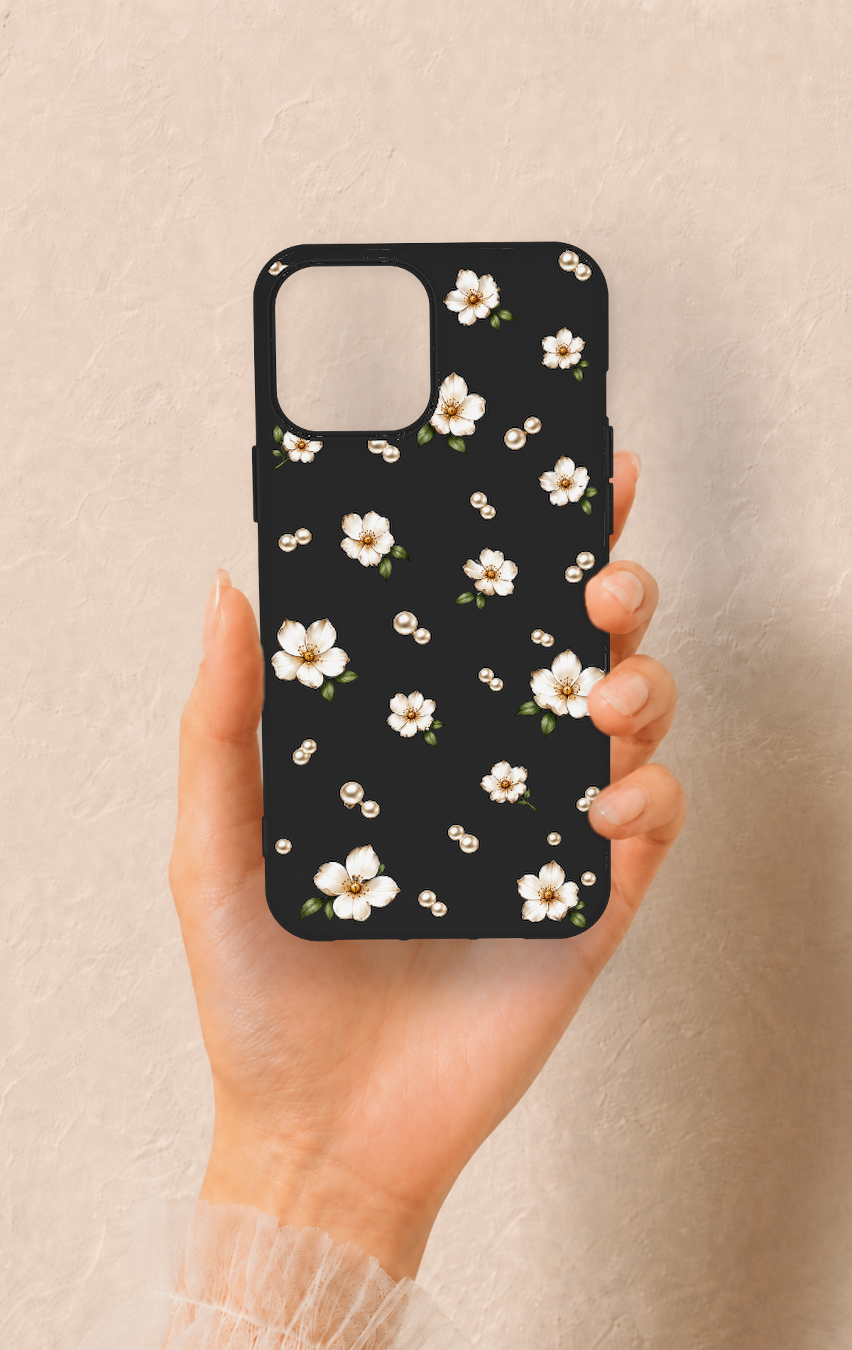 iPhone 12 Pro Max Uyumlu İnci Papatya Desenli Silikon Kılıf