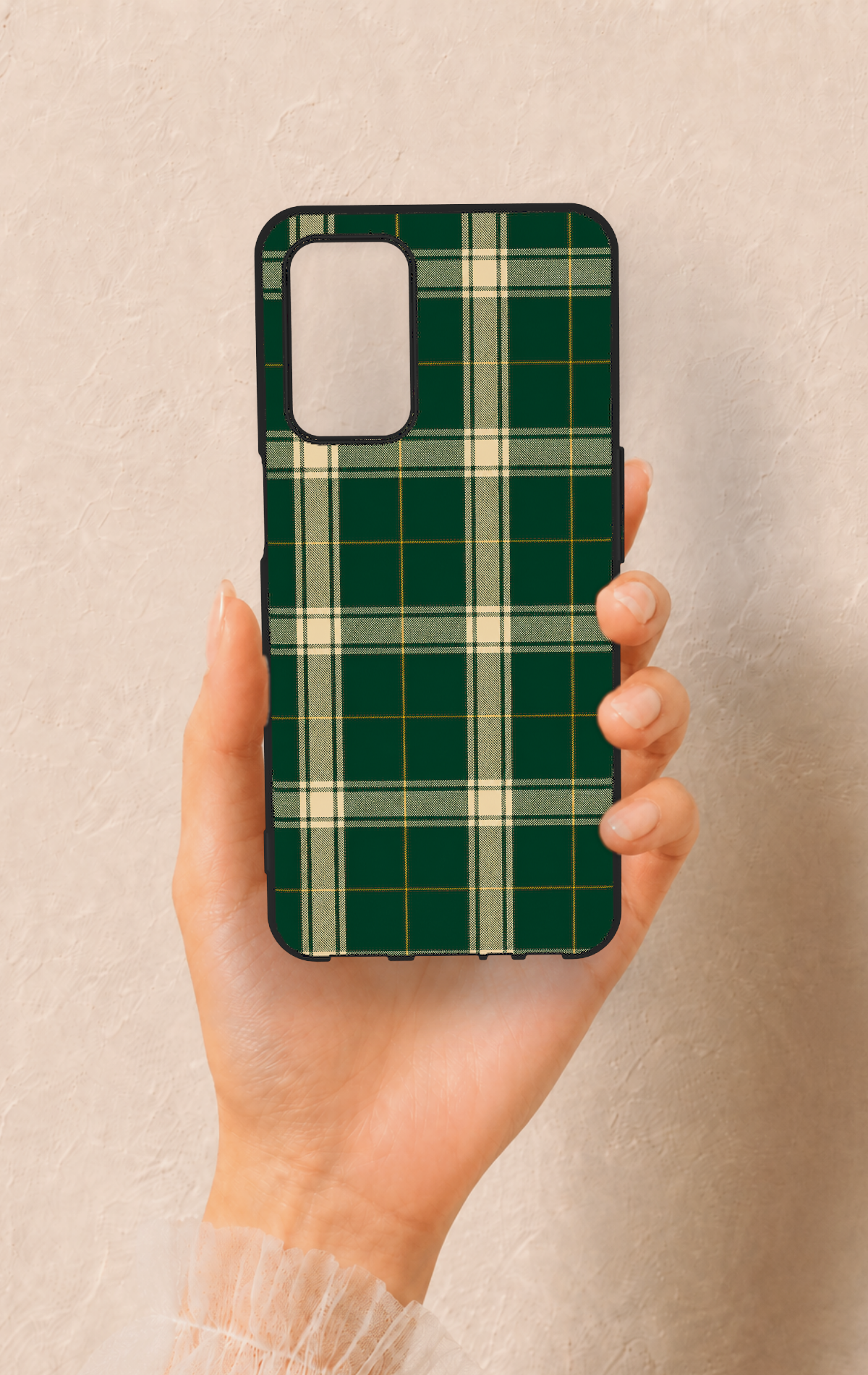 Oppo A55 Uyumlu Klasik Yeşil Ekose Desenli Silikon Kılıf