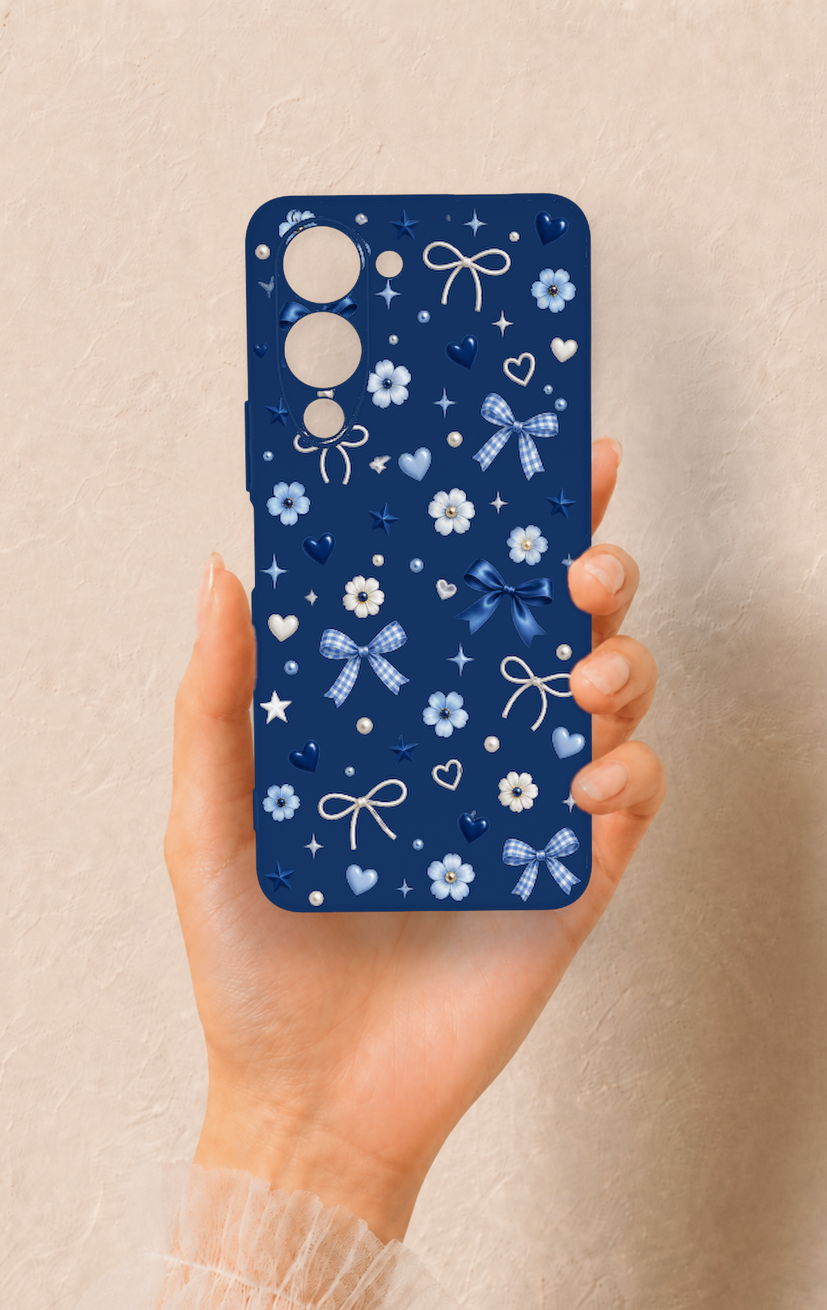 Vivo Y19 5G Uyumlu Mavi Papatya Fiyonk Desenli Silikon Kılıf