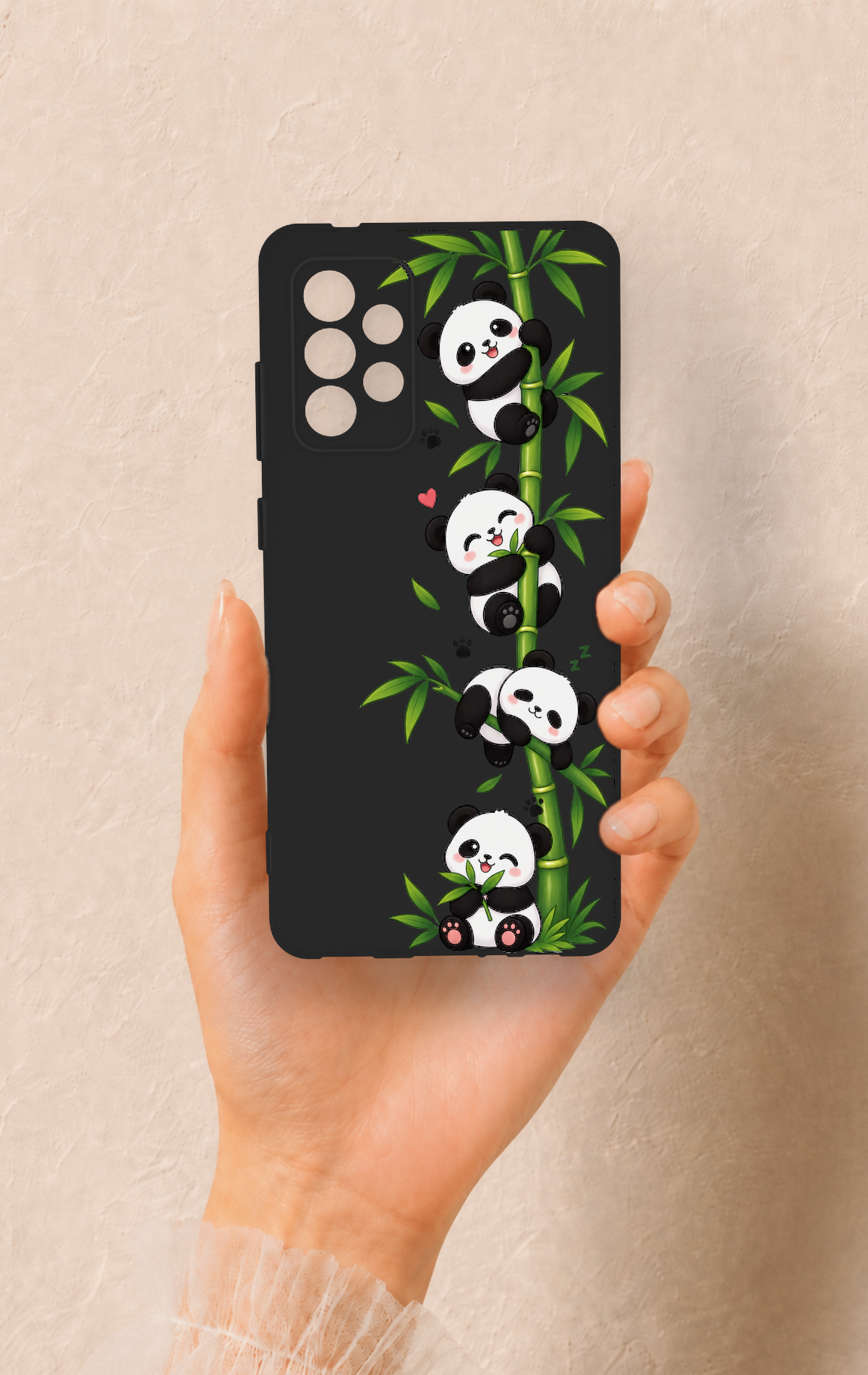 Samsung-A72 Uyumlu Sevimli Panda Bambu Desenli Silikon Kılıf