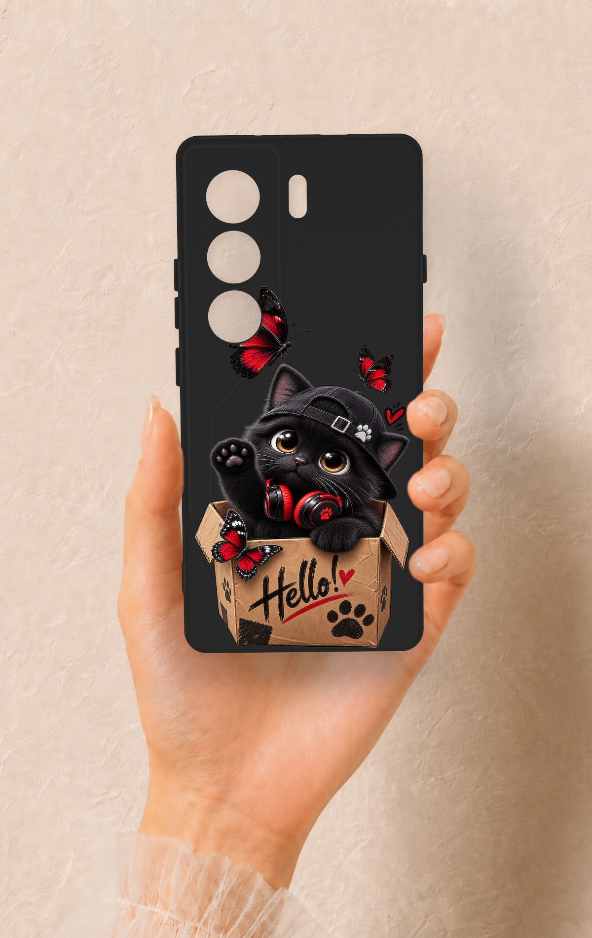 Tecno Camon 40 4G Uyumlu Hello Cat Desenli Silikon Kılıf