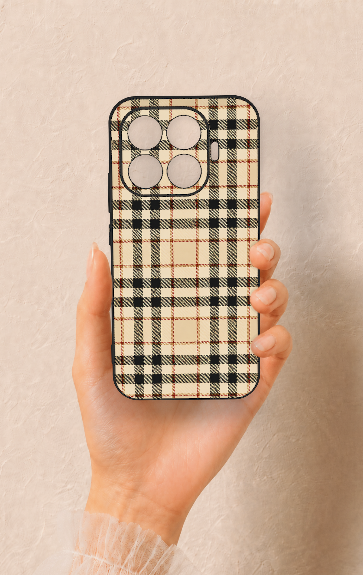 Mi 17T 5G Uyumlu Karamel Siyah Ekose Desenli Silikon Kılıf