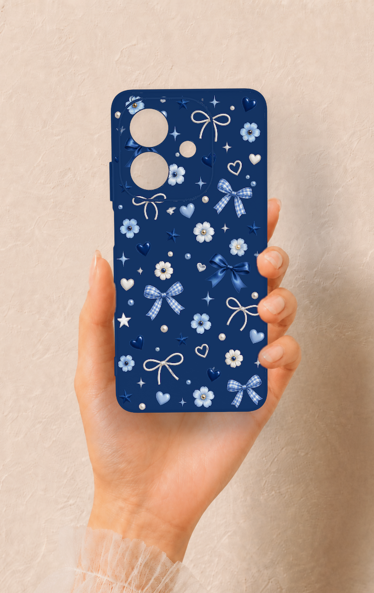 Oppo A3 Uyumlu Mavi Papatya Fiyonk Desenli Silikon Kılıf