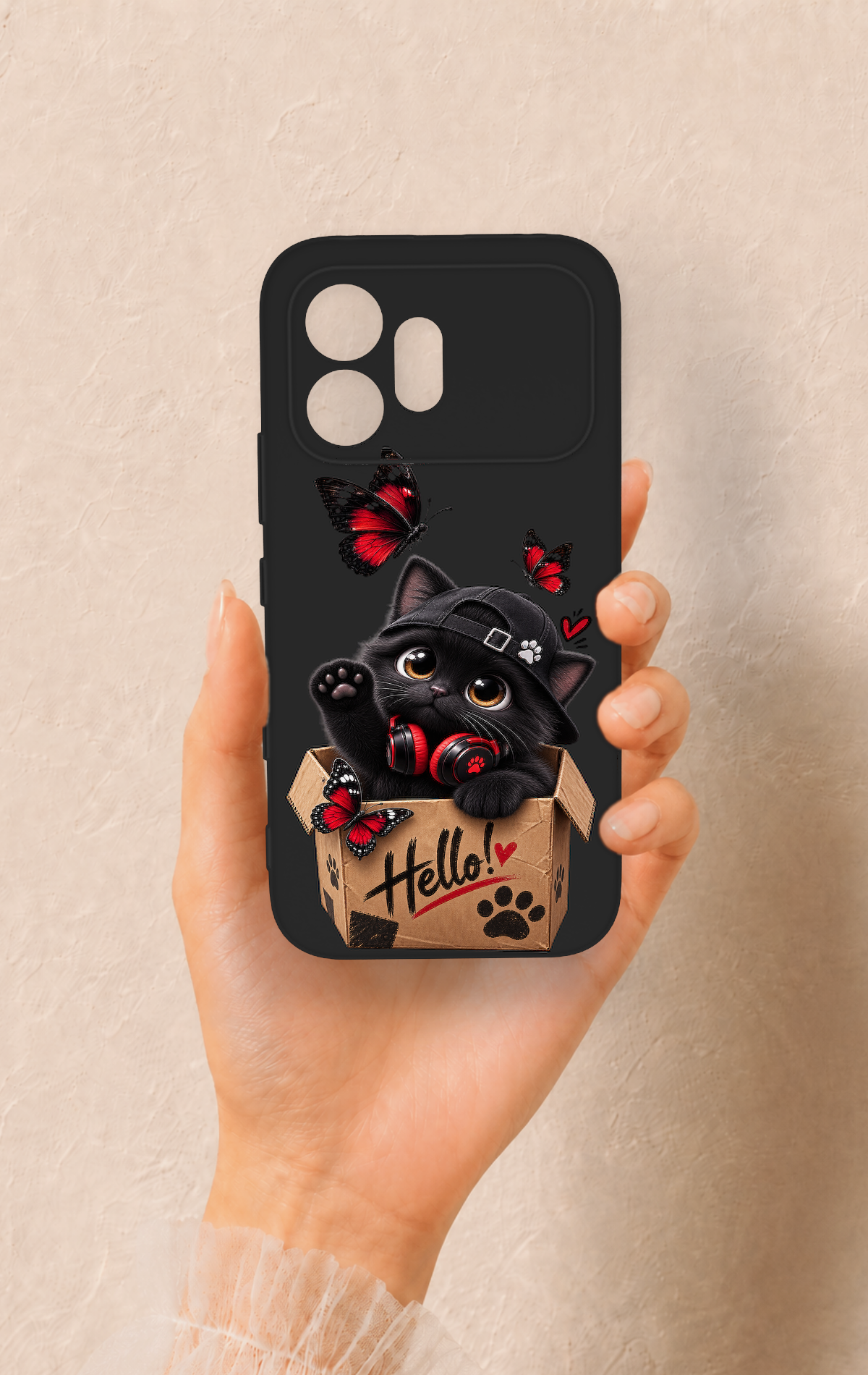Honor 600 Uyumlu Hello Cat Desenli Silikon Kılıf