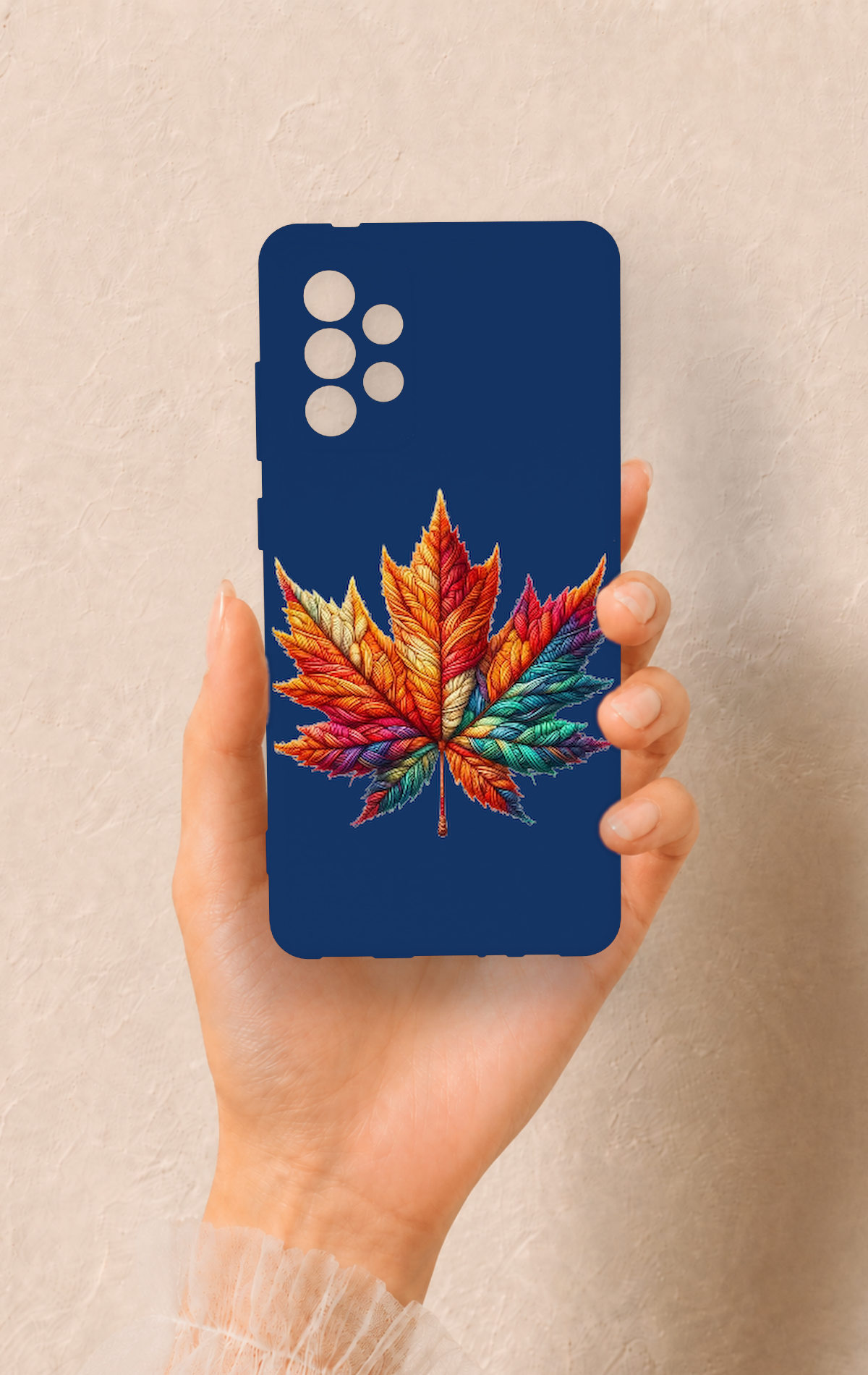 Samsung-A72 Uyumlu Renkli Yaprak Desenli Silikon Kılıf