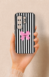 Tecno Camon 50 4G Uyumlu Pembe Beyaz Kurdele Desenli Silikon Kılıf