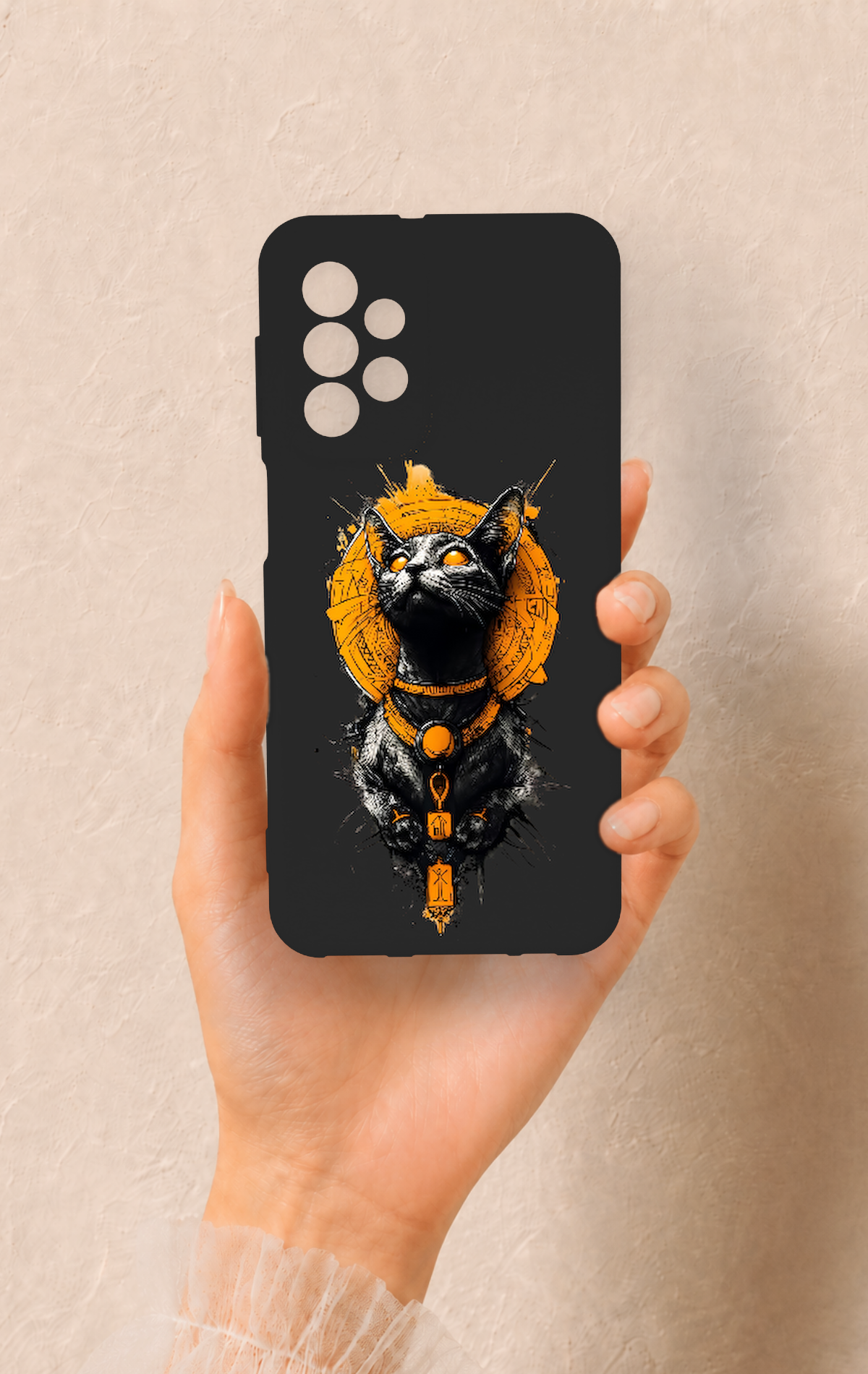 Samsung A23 Uyumlu Mısırlı Kedi Tanrısı Desenli Silikon Kılıf