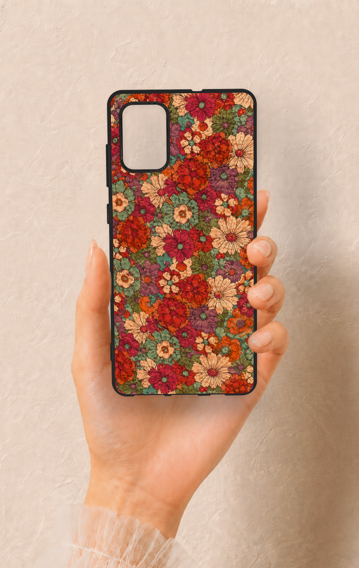 Samsung-A71 Uyumlu Pastel Çiçek Bahçesi Desenli Silikon Kılıf