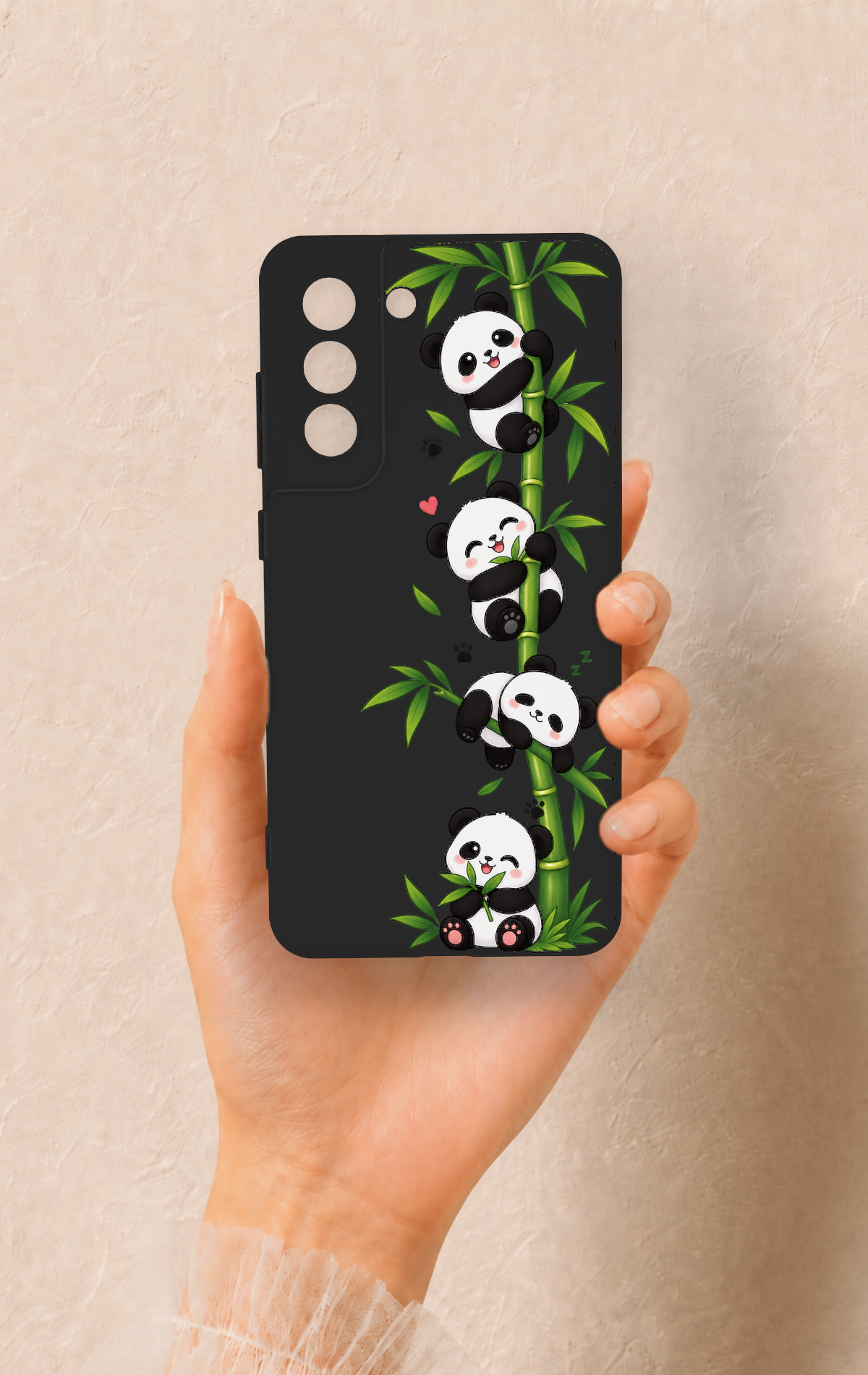 Samsung-S21FE Uyumlu Sevimli Panda Bambu Desenli Silikon Kılıf