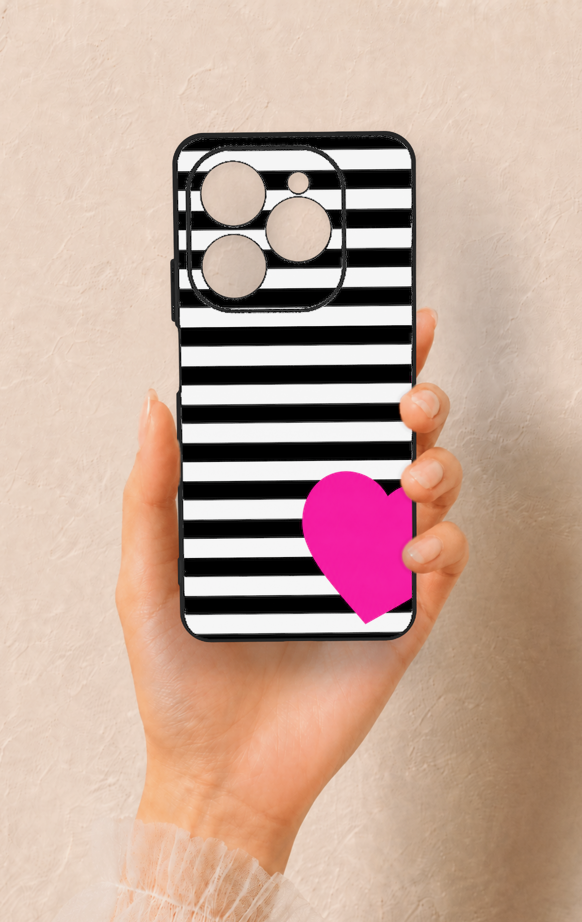 Tecno Spark 20 Pro Uyumlu Çizgili Kalp Desenli Silikon Kılıf