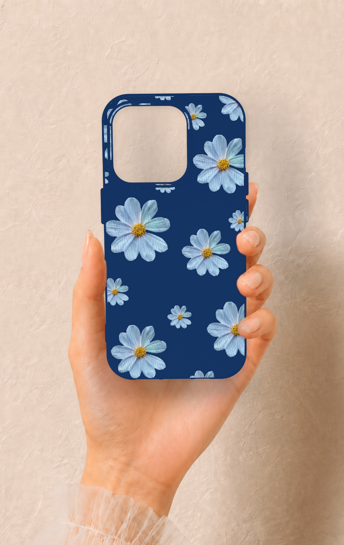 iPhone 15 Pro Uyumlu Mavi Papatya Desenli Silikon Kılıf