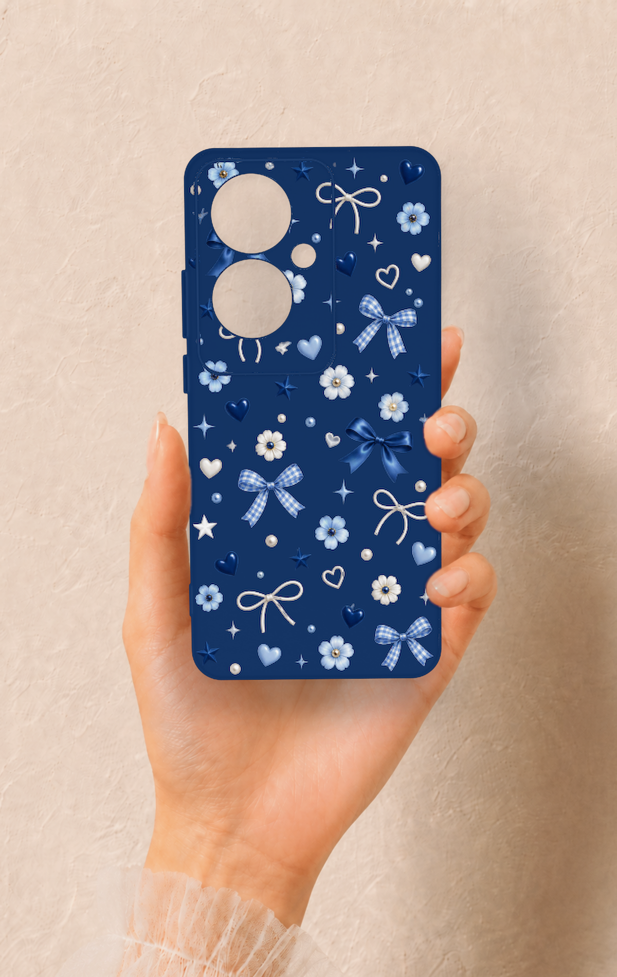Oppo Reno 11F Uyumlu Mavi Papatya Fiyonk Desenli Silikon Kılıf