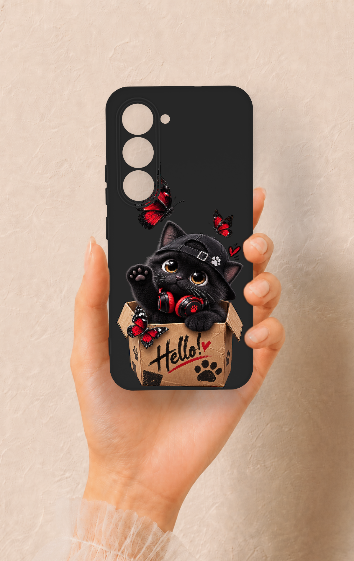 Tecno Spark 40 Pro Uyumlu Hello Cat Desenli Silikon Kılıf