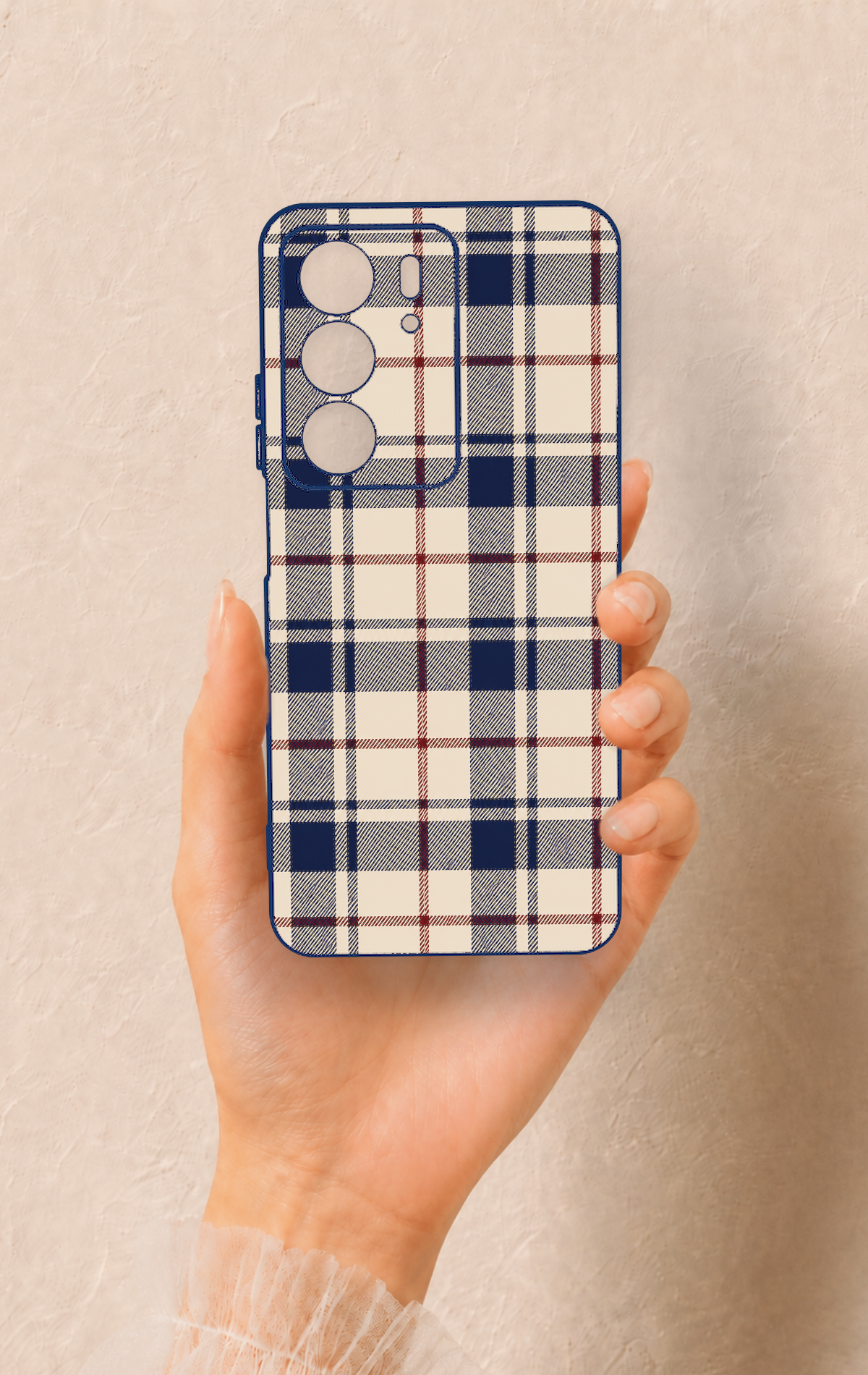 Realme C75 Uyumlu Mavi Bordo Çizgili Ekose Desenli Silikon Kılıf