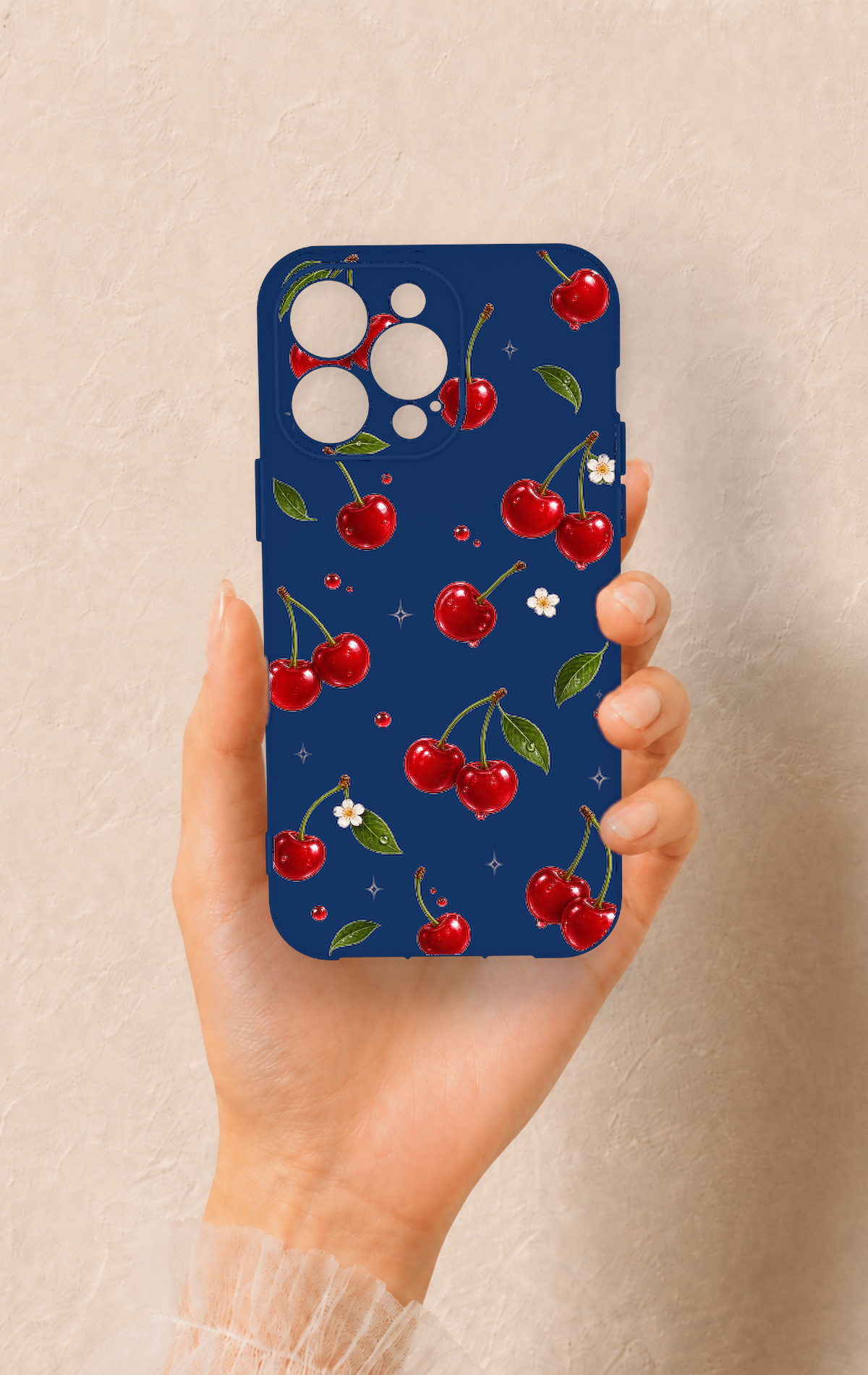 iPhone 13 Pro Max Uyumlu Kiraz Papatya Desenli Silikon Kılıf