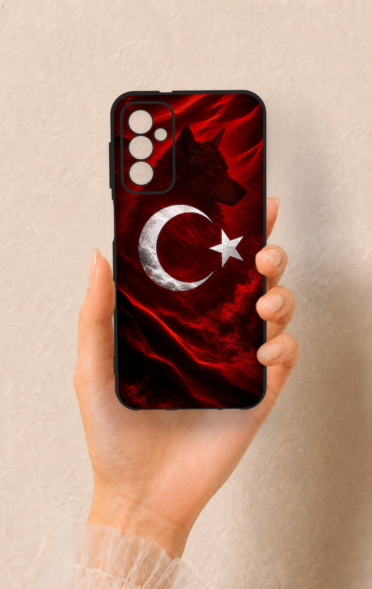 Samsung M13 Uyumlu Kurt Türk Bayrağı Desenli Silikon Kılıf