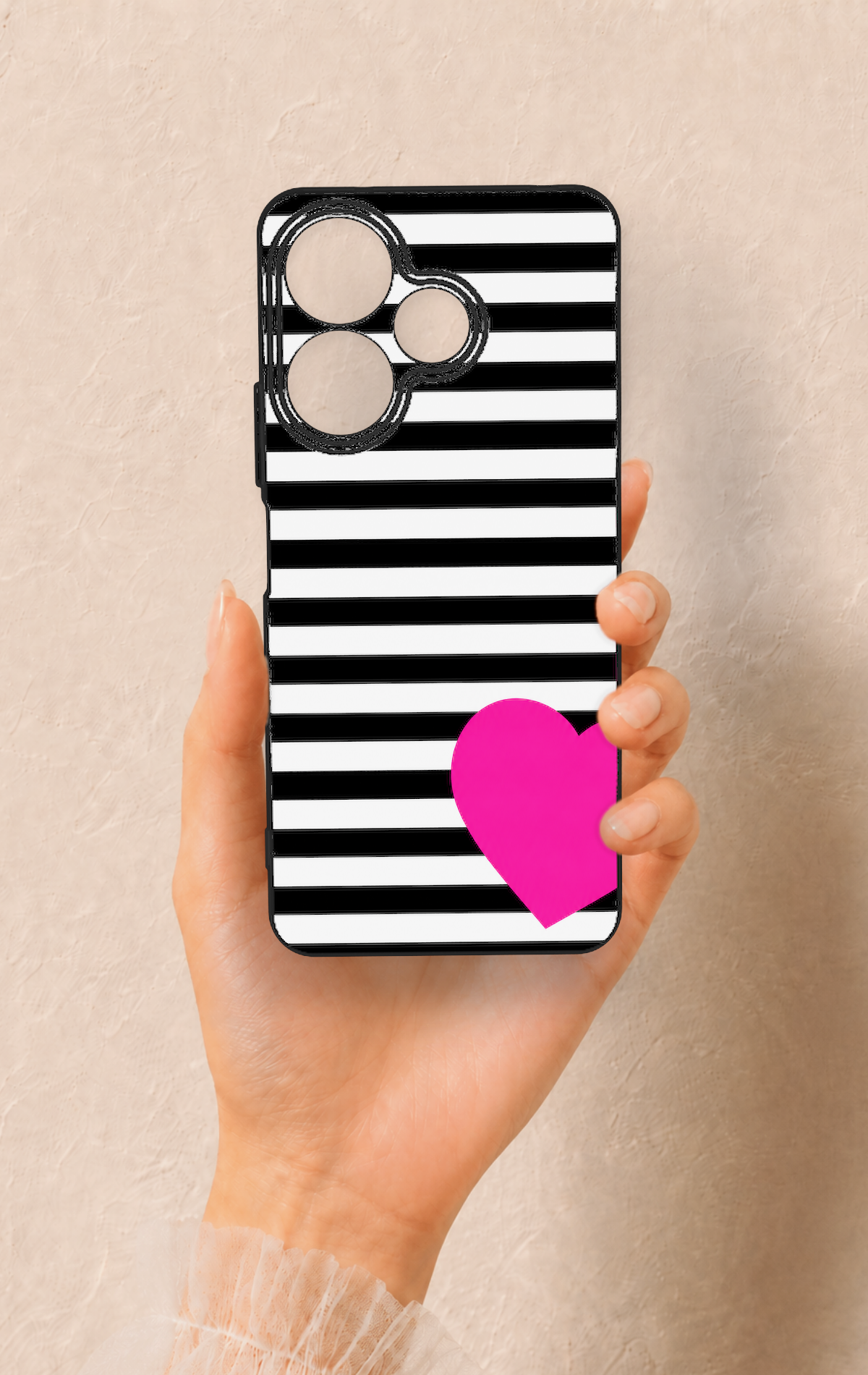 Redmi 13 4G Uyumlu Çizgili Kalp Desenli Silikon Kılıf